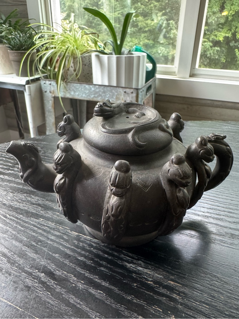 Vintage Chinese Yixing Zisha Clay Animal Motif Teapot Dragon Lid Signed Seal
